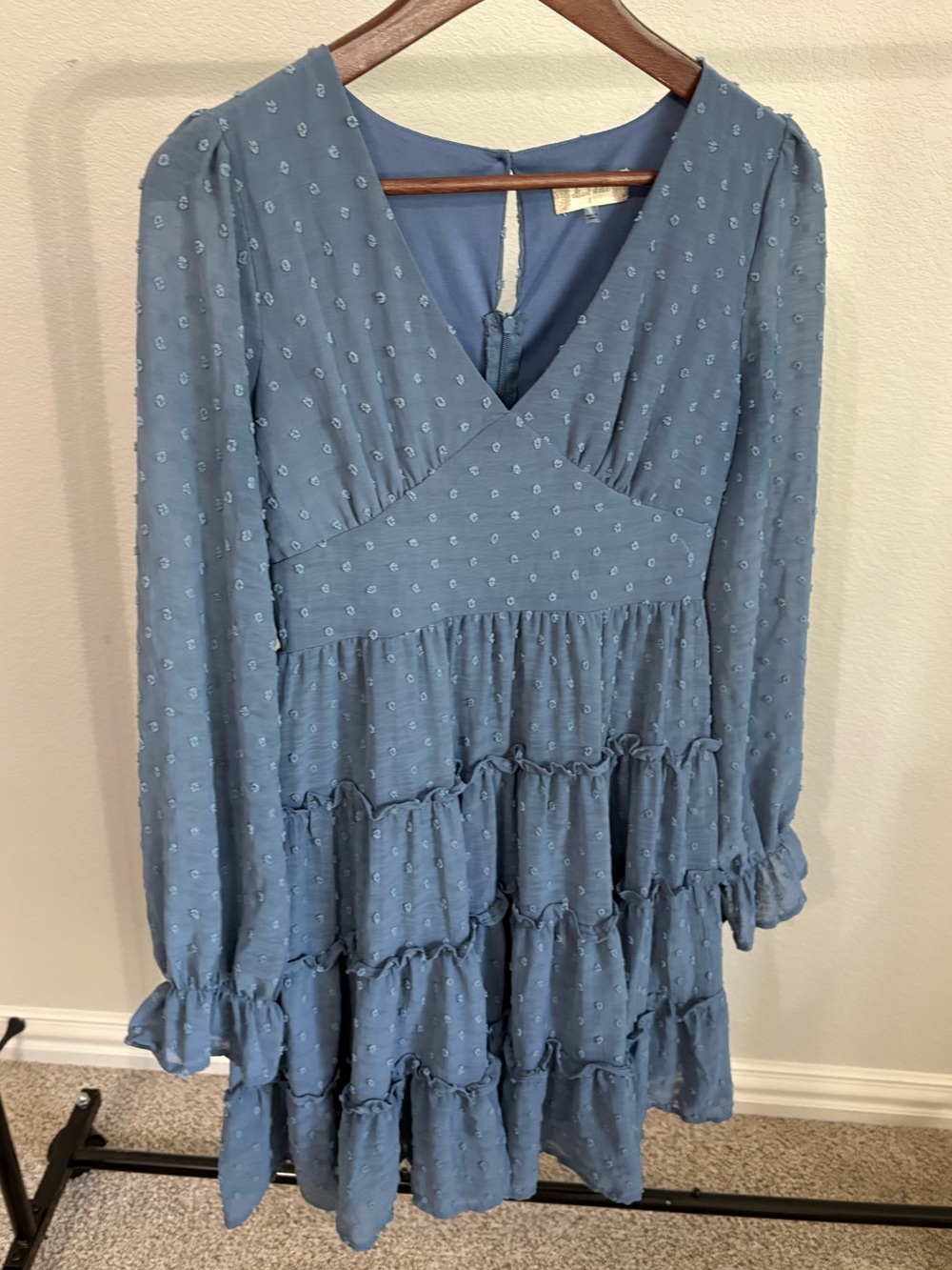 Altar’d State Blue Swiss Dot Tiered Ruffle Mini Dress
